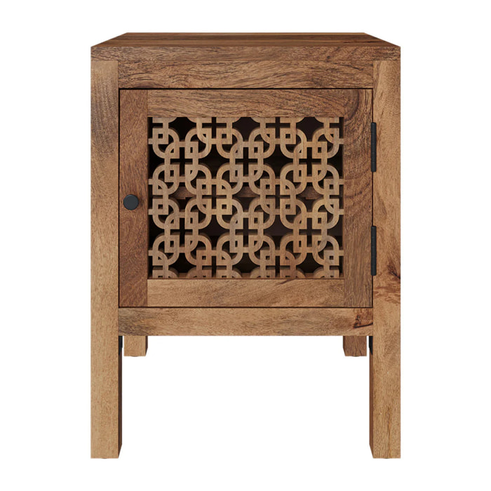 Table de chevet ajourée en bois de manguier - Jaya