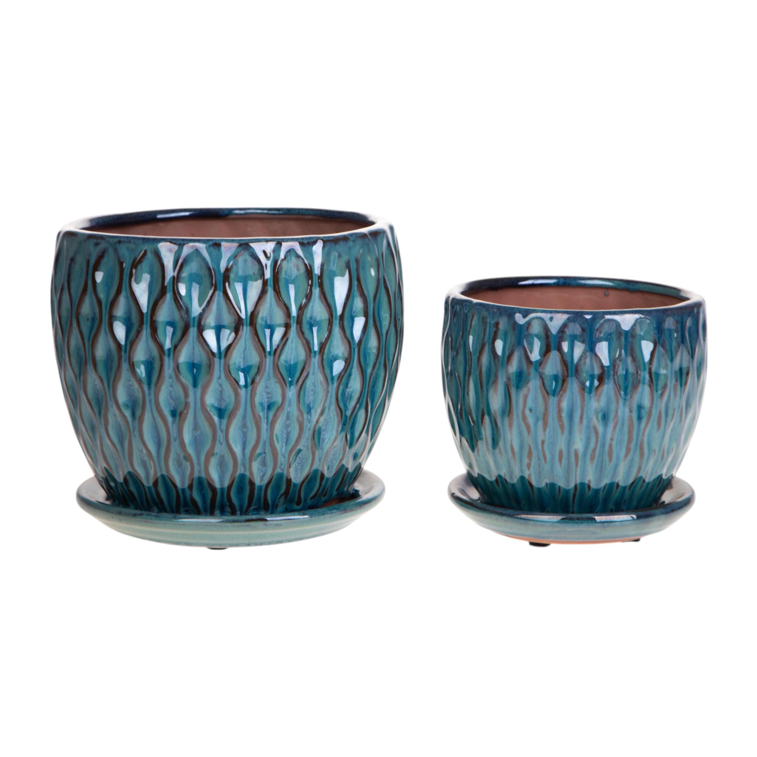 Set 2 cachepot damascato - Colore Verde - 55xH16,5x19cm - Bianchi Dino