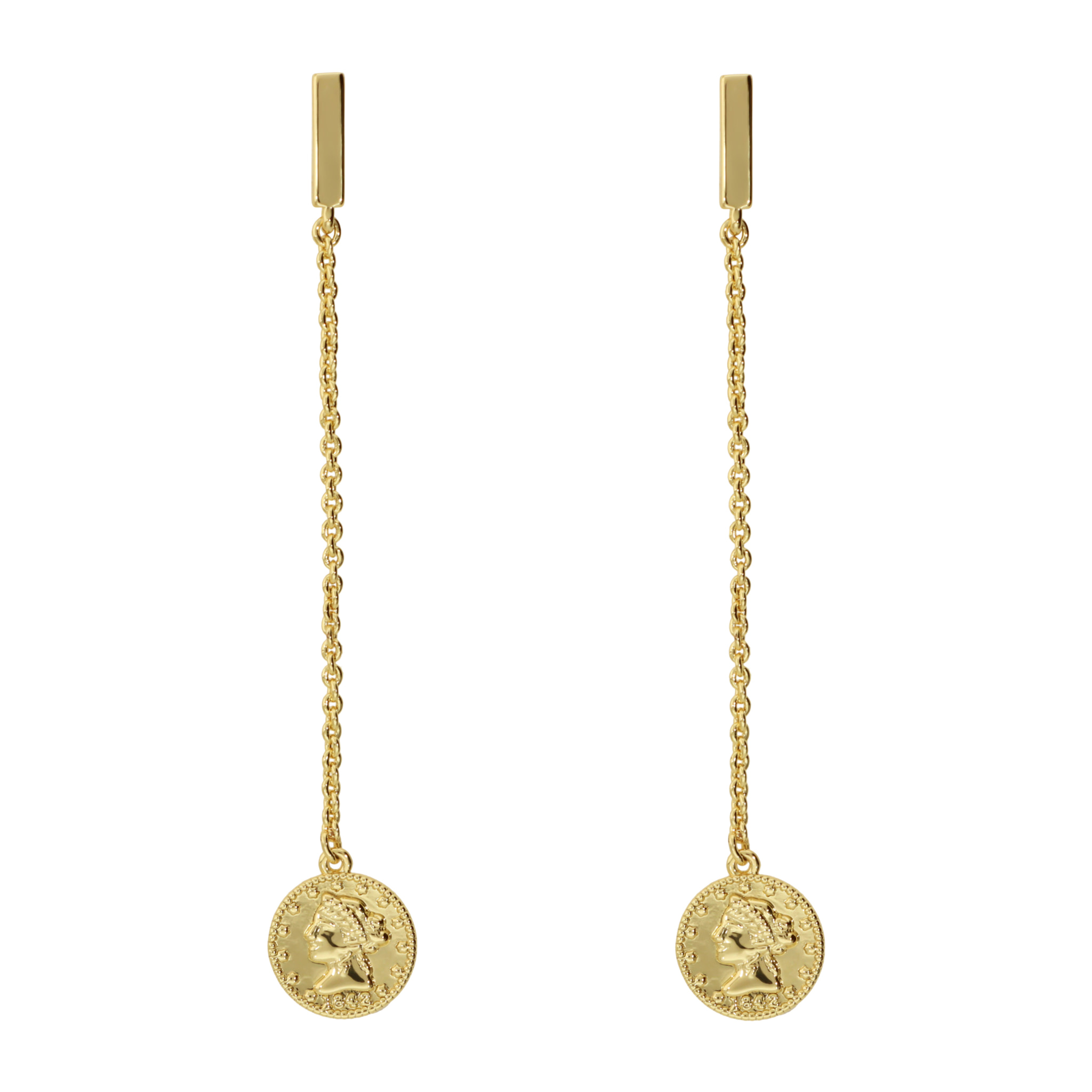 Orecchini Pendenti a Filo con Moneta