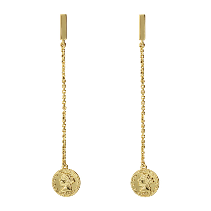 Orecchini Pendenti a Filo con Moneta