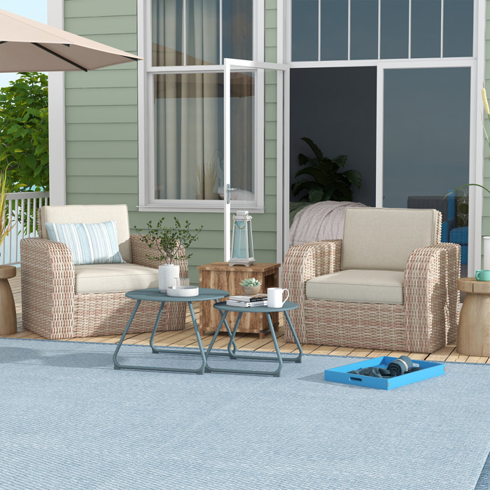 Juego de 2 Mesas de Jardín Apilables Mesas Auxiliares de Jardín Redondas con Estructura de Metal y Recubrimiento Epoxi Anticorrosivo para Balcón Terraza Patio Azul