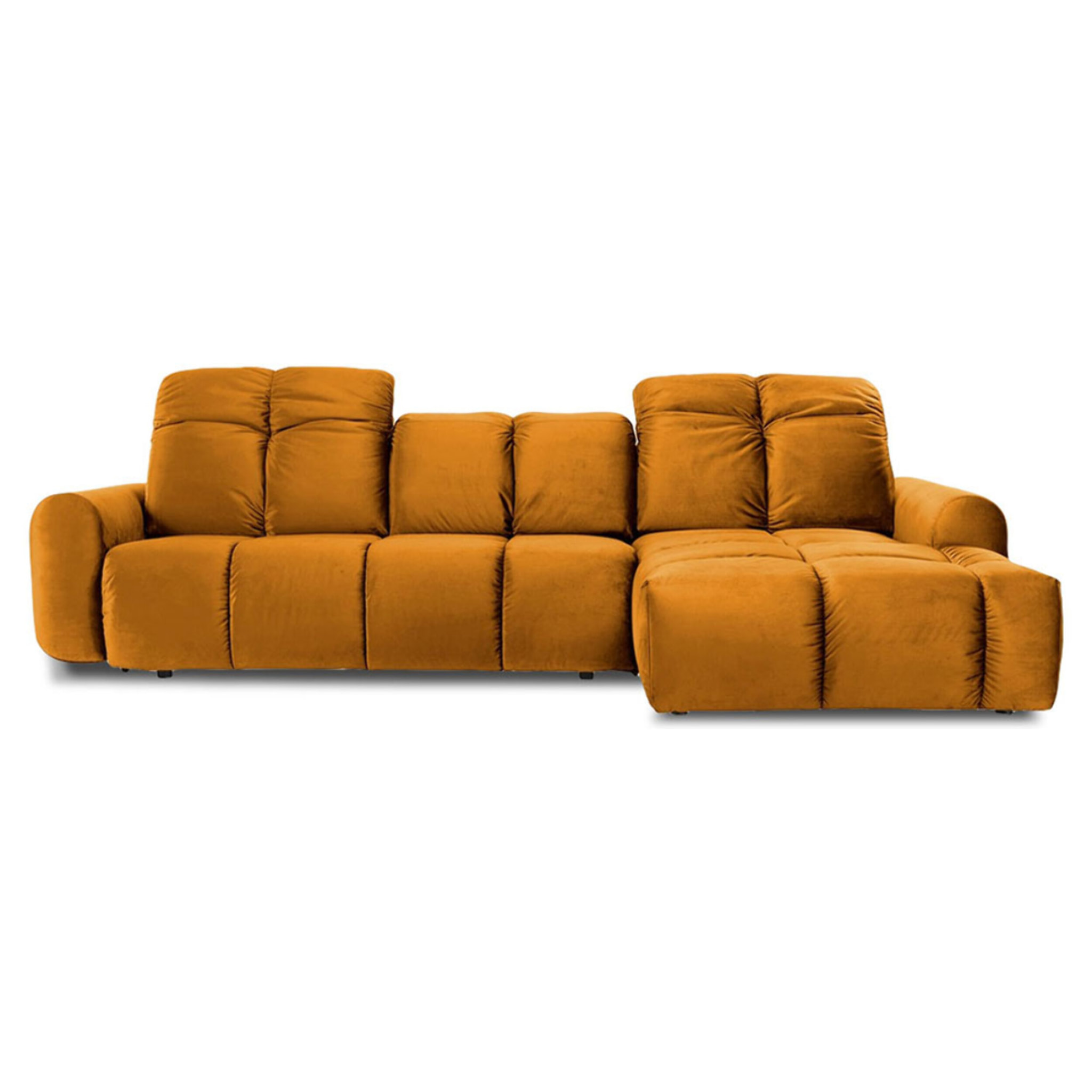 Canapé d'Angle Droit Convertible Velours Anacapri, 3 Places, Couchage Intégré, Coffre de Rangement, Repose-têtes Ajustables