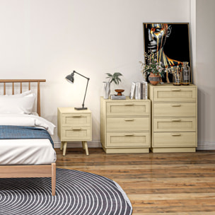 Conjunto para el Hogar Incluye 1 Mesita de Noche 1 Cómoda con 3 Cajones y 1 Cómoda con 4 Cajones de Rejilla de Ratán Estilo Bohemio Natural