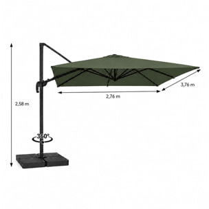 Parasol rectangulaire 3x4 déporté rotatif vert en aluminium GHAZIE