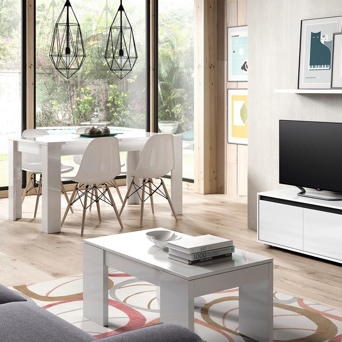 Mesa Centro Elevable 43x100x50 Cm Blanco Brillo