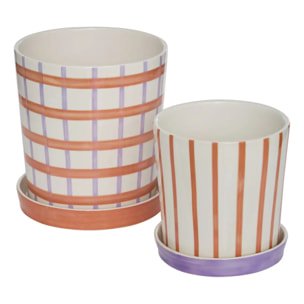 Set de 2 Pots de Fleurs Pool en dolomite 22,3x22,3x24,5cm Orange et Violet