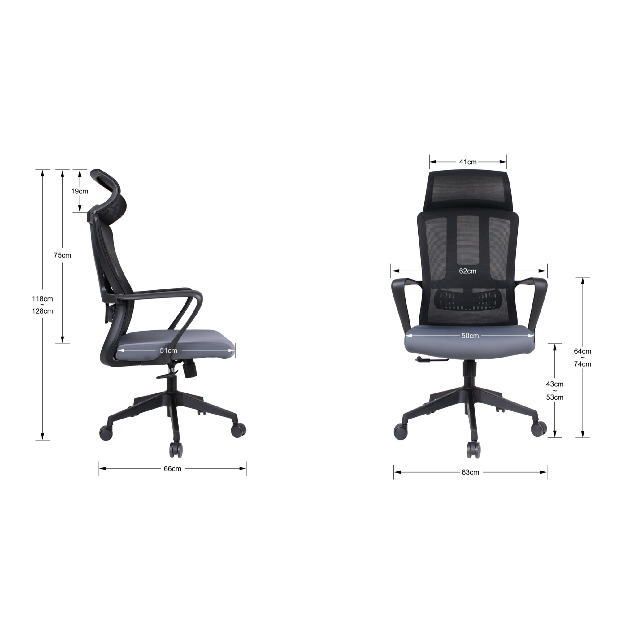 Silla de estudio Ethan tela gris y negro 128x63x66 cm