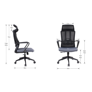 Silla de estudio Ethan tela gris y negro 128x63x66 cm