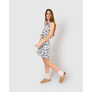 Vestido corto bambula detalles plisados alerina azul marino