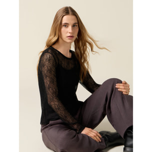 Oltre - Camiseta de encaje - Negro
