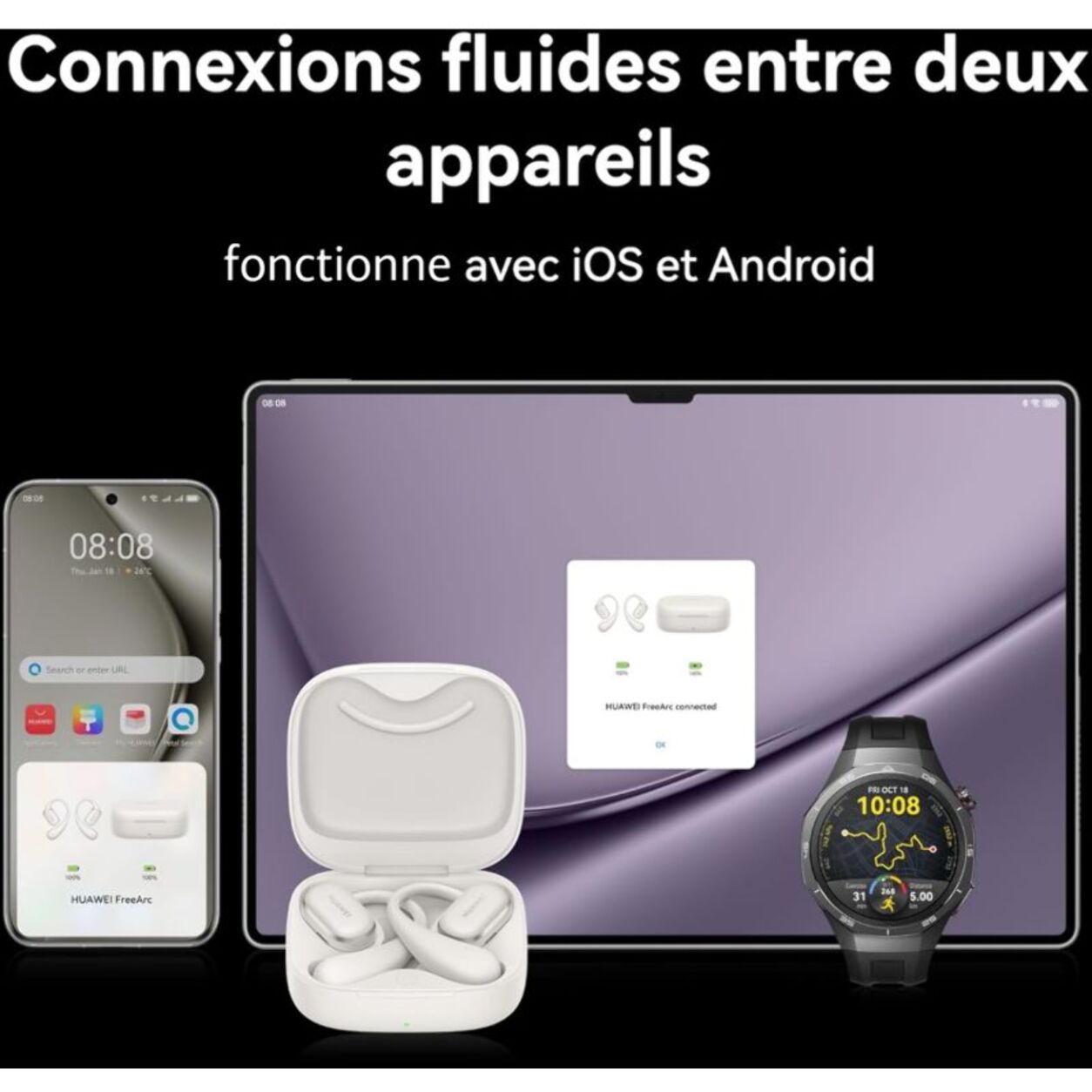 Ecouteurs HUAWEI FreeArc Gris