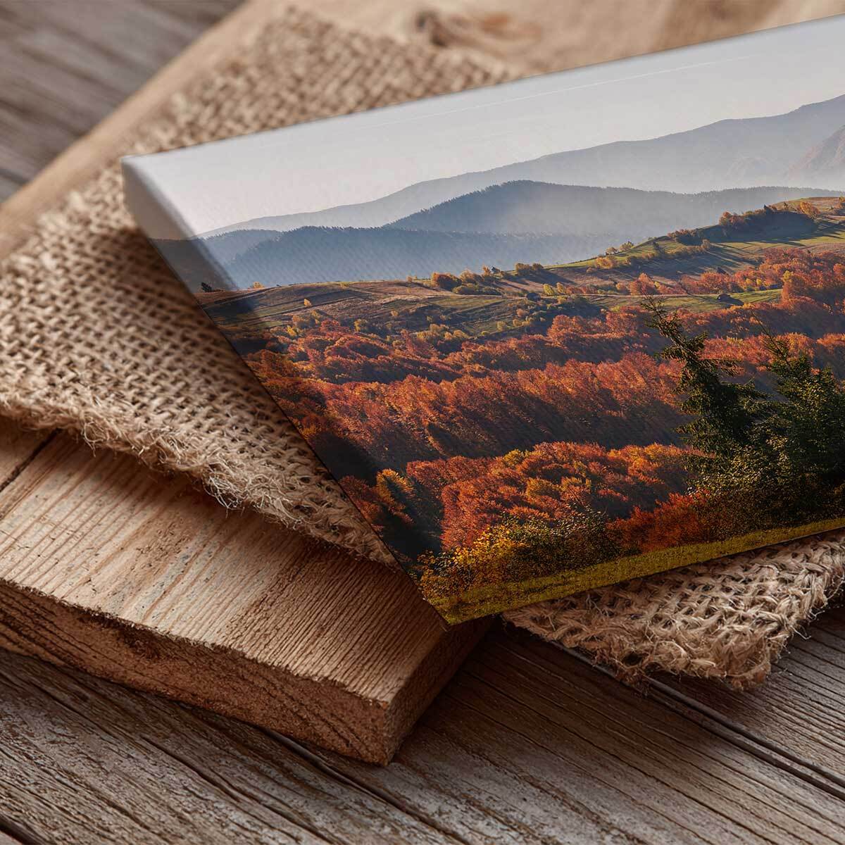 Tableau panoramique vallées d'automne et collines colorées Toile imprimée