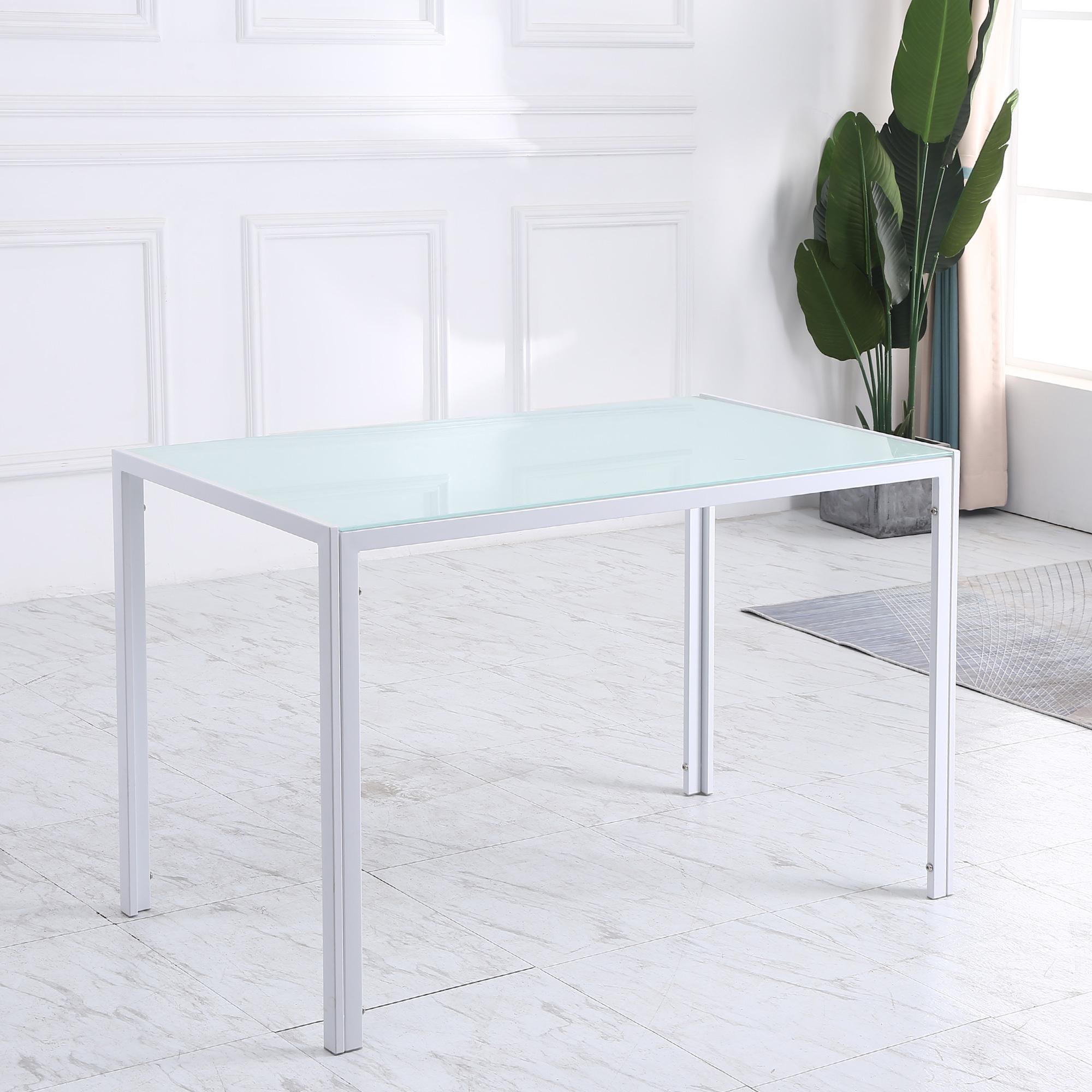 HOMCOM Mesa de Comedor de Cristal Mesa Rectangular para 4-6 Personas con Patas de Metal Multifuncional para Cocina Salón 120x60x75 cm Blanco