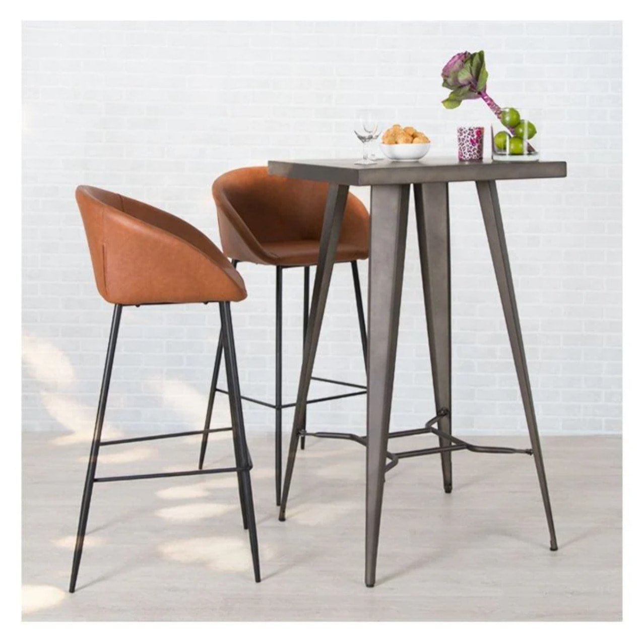 Lot de 2 chaises de bar 75 cm en cuir synthétique marron - Kalba