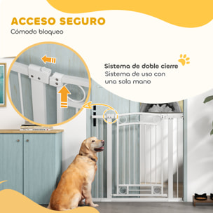 Barrera para Perros Puerta para Perros con Ancho Ajustable 76-104 cm Barrera de Seguridad para Perros Altura 96 cm con 2 Extensiones para Escaleras y Puertas Blanco