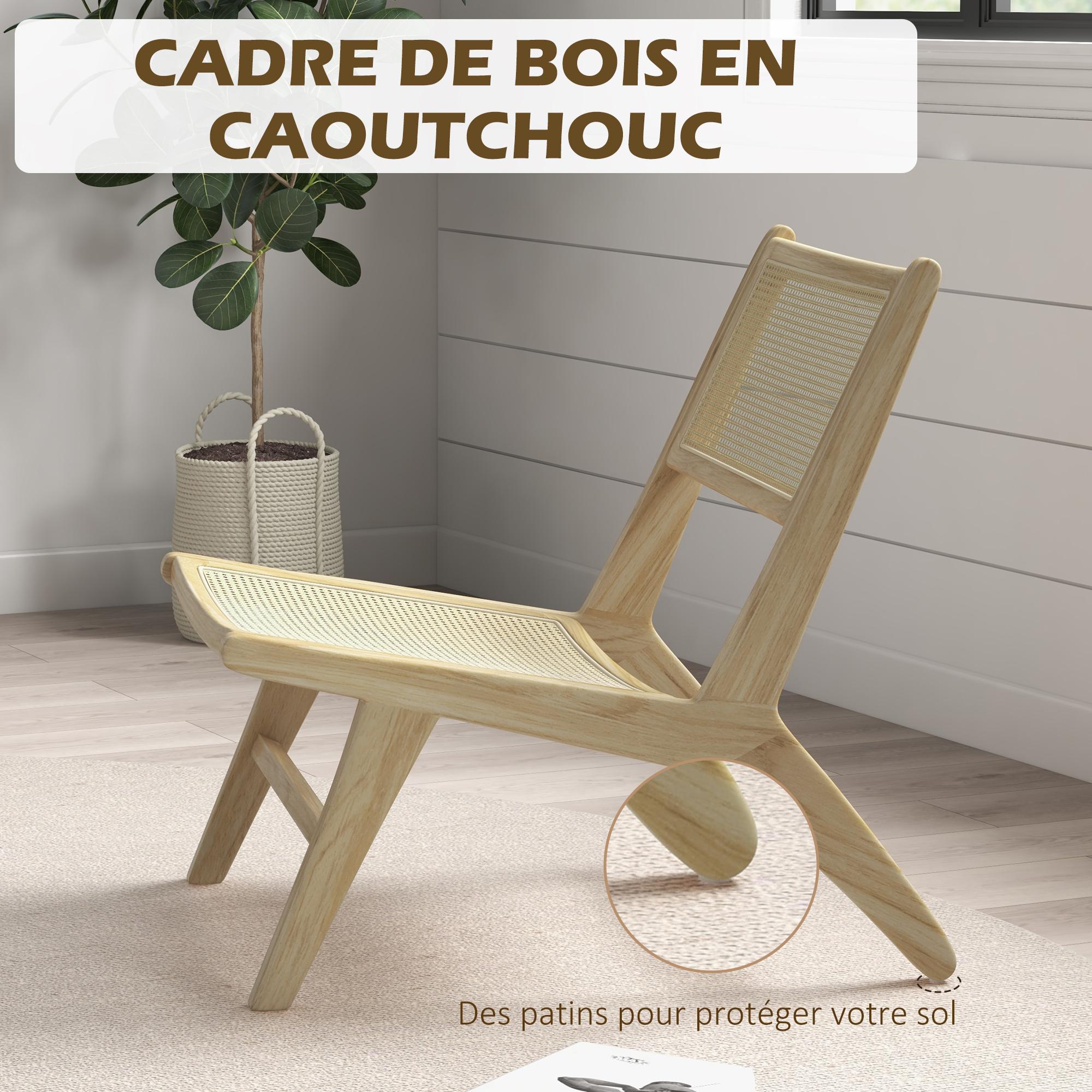 Fauteuil lounge - assise, dossier aspect cannage - assise profonde - bois hévéa