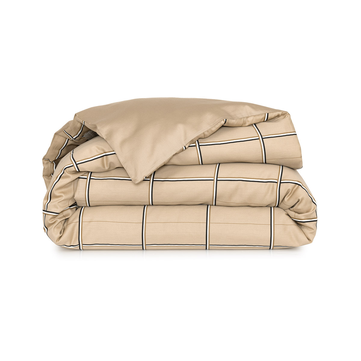 Housse de couette en satin de coton beige, Boss Check