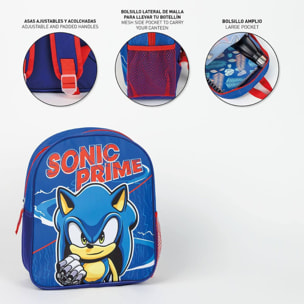 Mochila infantil de sonic - color azul - cierre de cremallera - 25x20x29 cm - mochila escolar - asas acolchadas