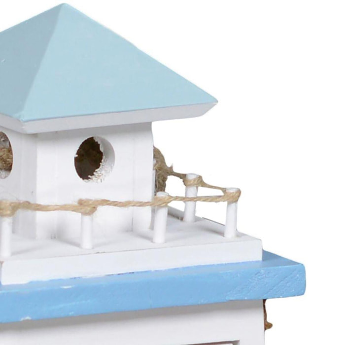 Lanterna mare in legno bianco e azzurro faro cm21,5x21,5h41,5