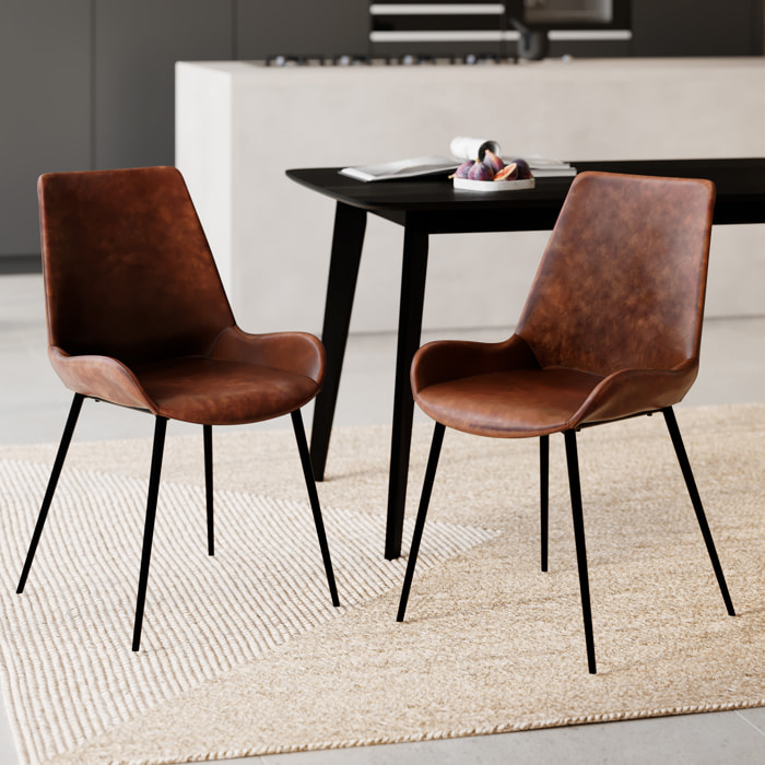 Lot de 2 chaises en cuir synthétique marron - Austin