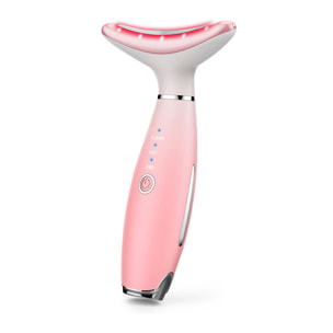 Massaggiatore ad ultrasuoni viso e collo con trattamento luce LED. Pulizia, calore ed EMS.