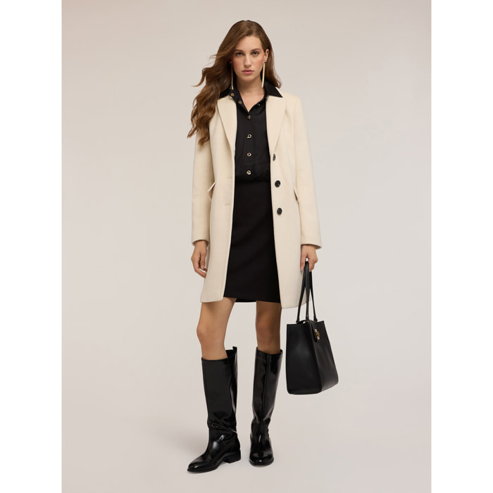 Motivi - Cappotto in misto lana ammagliato - Bianco