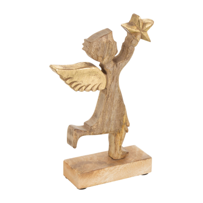J-Line figurine Ange + Etoile - bois/aluminium - naturel/or - small
