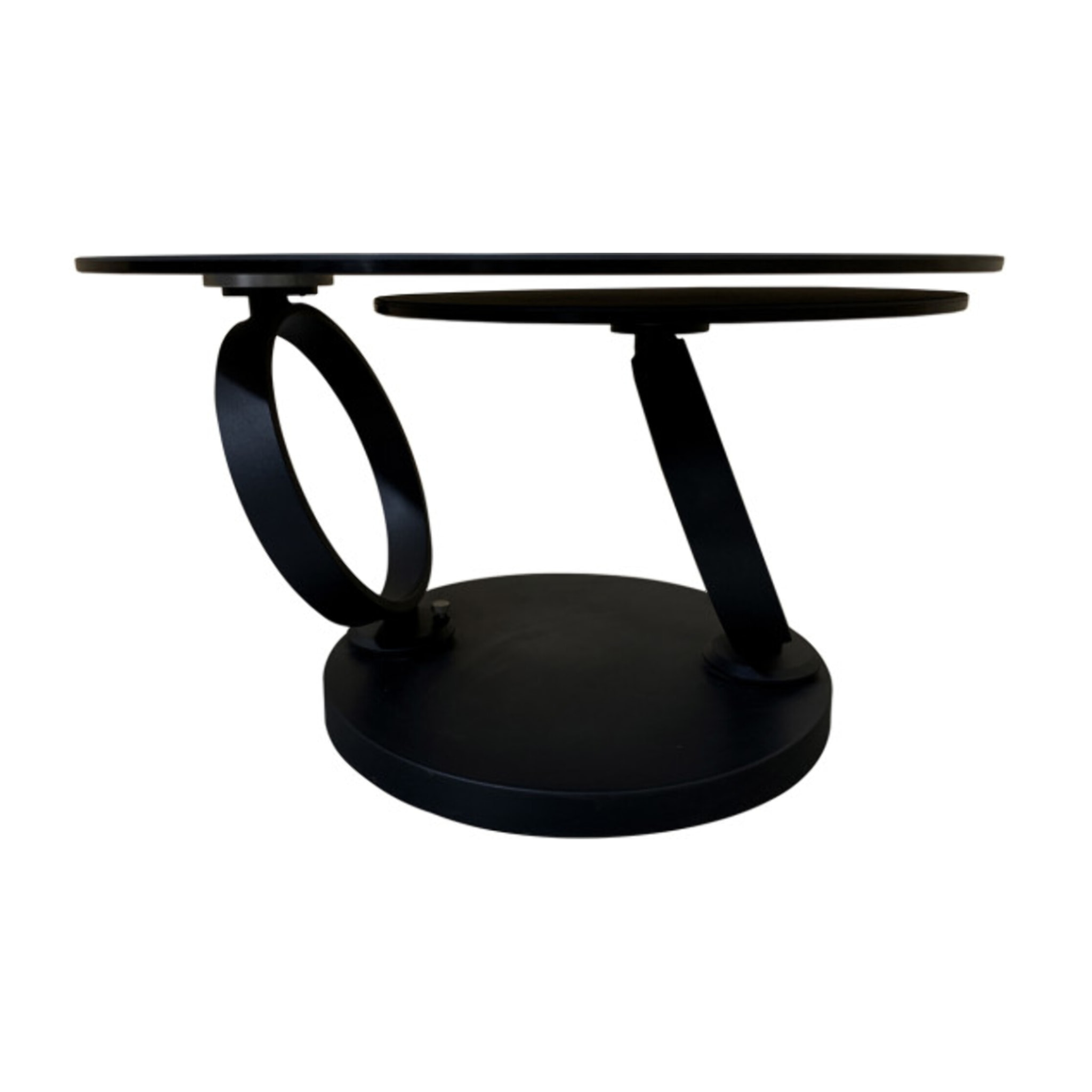 Table basse ronde plateaux en céramique gris marbré et pieds métal noir - URSULE