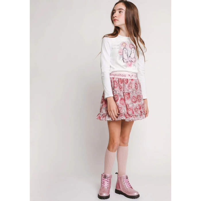 Gonna da bambina con fascia in vita con logo, multicolore