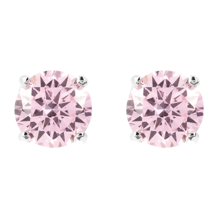 Orecchini a Lobo con Punto Luce in Cubic Zirconia Rosa in Argento 925 placcato Platino