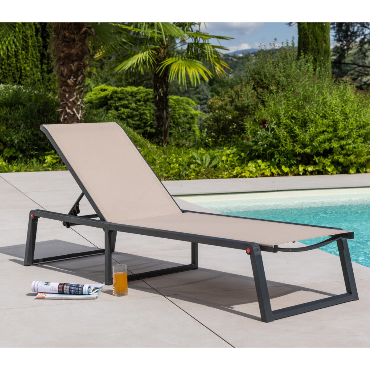Transat de jardin en aluminium - pliable - lin - NARA