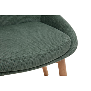 Chaises scandinaves en tissu chenille vert kaki et bois clair massif (lot de 2) HOLO