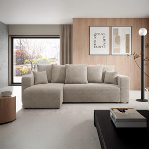 GLORIA - Canapé d'angle gauche convertible 4 places en tissu beige