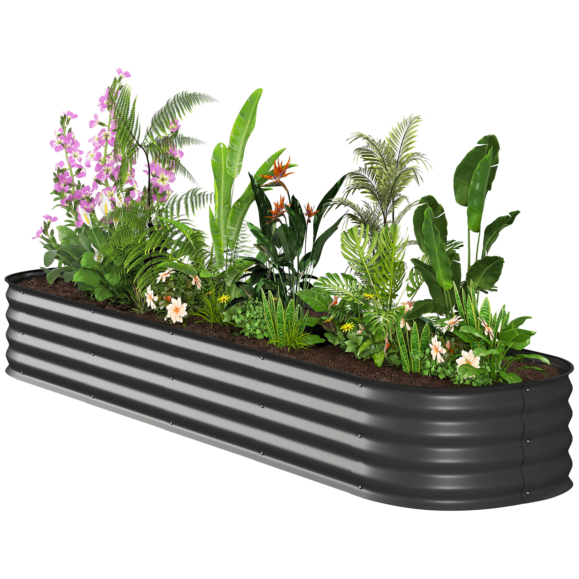 Carré potager de jardin dim. 240L x 62l x 30H cm modulable tôle d'acier ondulée anthracite