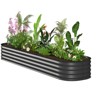 Carré potager de jardin dim. 240L x 62l x 30H cm modulable tôle d'acier ondulée anthracite