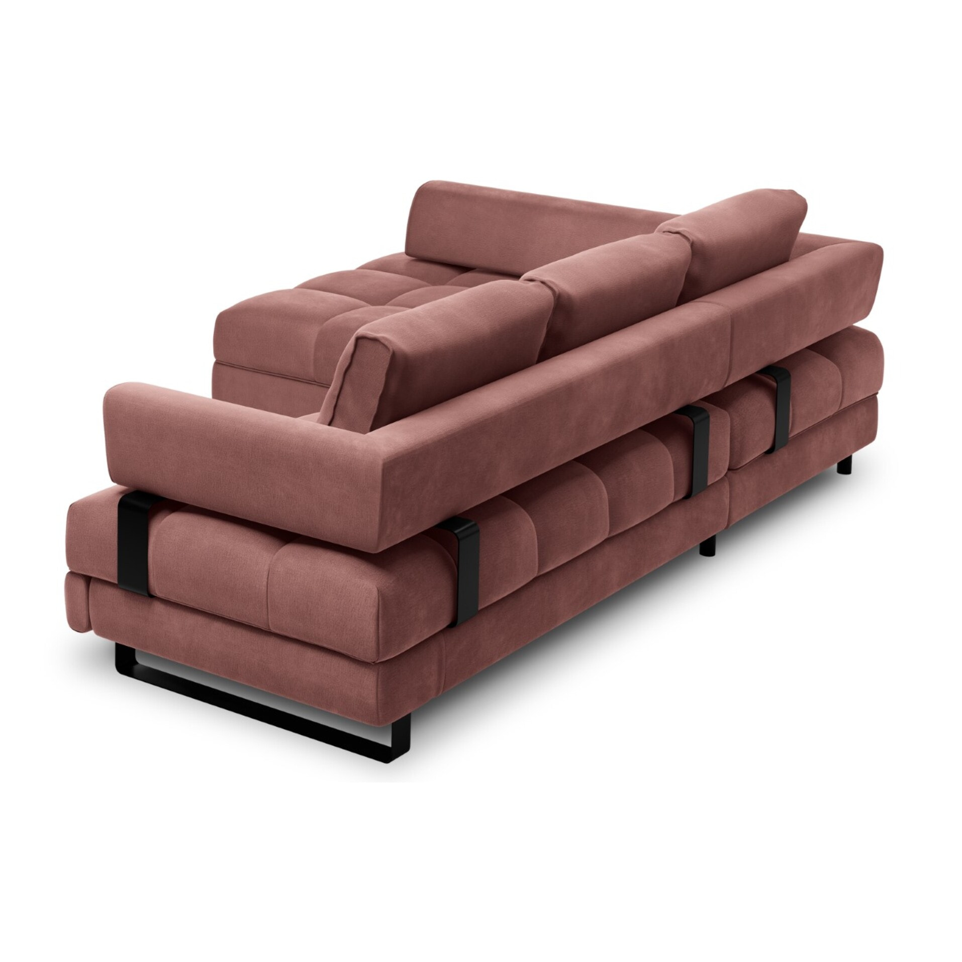 Canapé d'angle gauche convertible avec coffre de rangement "Clinton" 5 places en velours rose