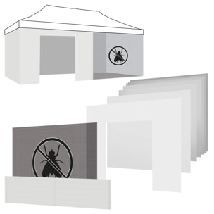 Set completo di teli di ricambio per gazebo da giardino bianco 3x6M - 5x teli laterali + 1x telo porta con cerniera + 1x telo zanzariera + 1 telo mezza altezza.