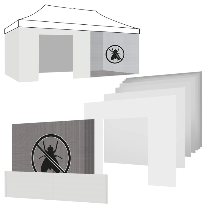 Set completo di teli di ricambio per gazebo da giardino bianco 3x6M - 5x teli laterali + 1x telo porta con cerniera + 1x telo zanzariera + 1 telo mezza altezza.