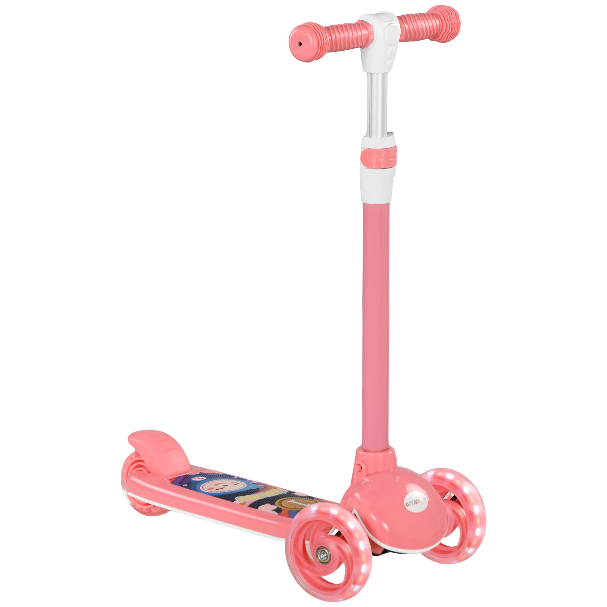 Patinete para Niños de 2-6 Años Patinete Infantil Patinete con 3 Ruedas Luces LED Altura Ajustable Carga 25 kg 52x29x63-76 cm Rosa