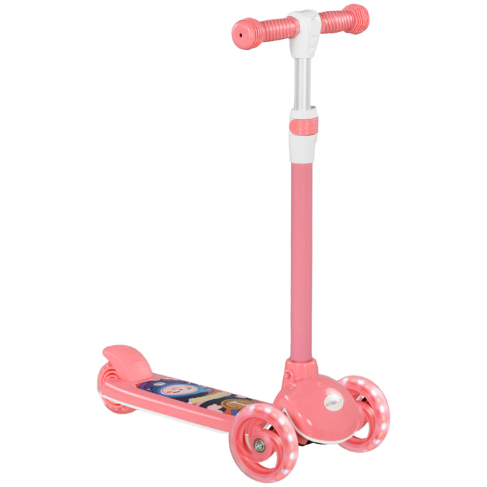 Patinete para Niños de 2-6 Años Patinete Infantil Patinete con 3 Ruedas Luces LED Altura Ajustable Carga 25 kg 52x29x63-76 cm Rosa