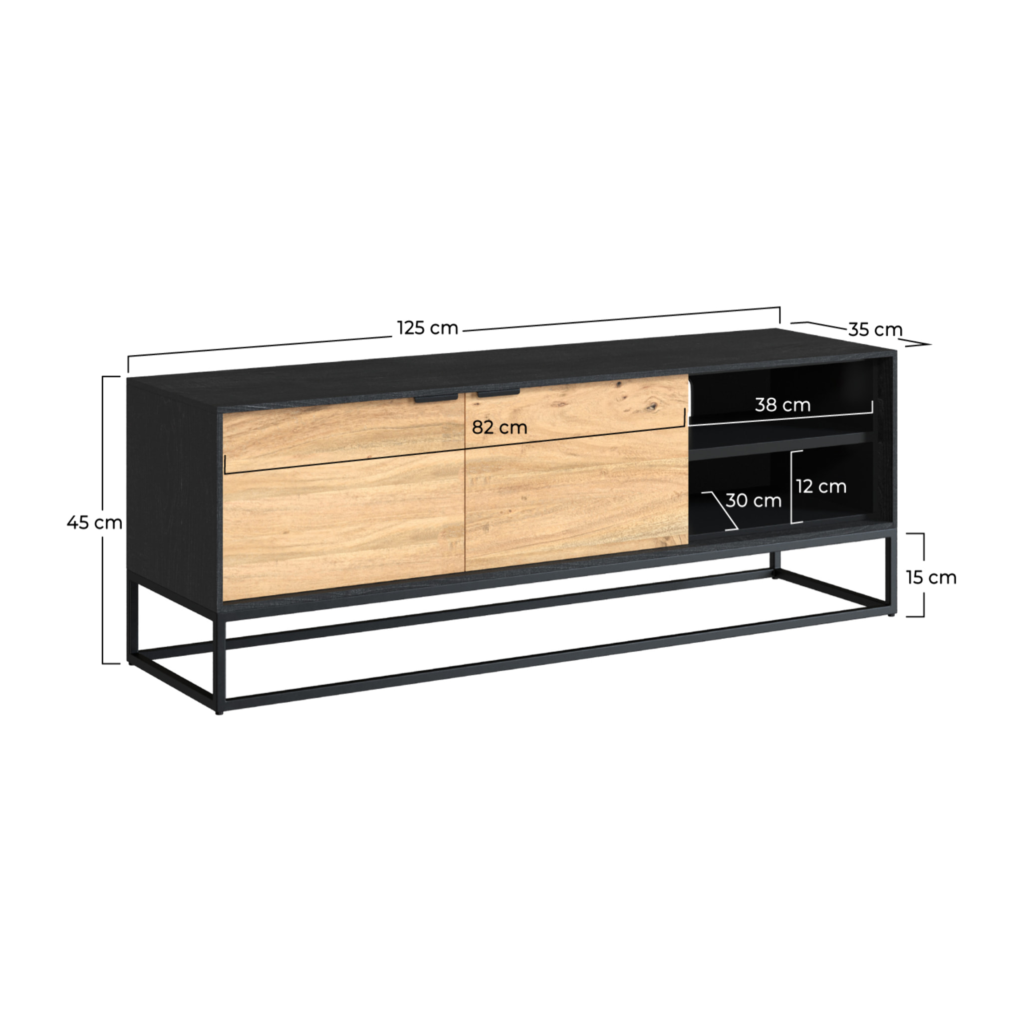 Meuble TV en bois d'acacia et pieds en métal 125 cm - Jakson