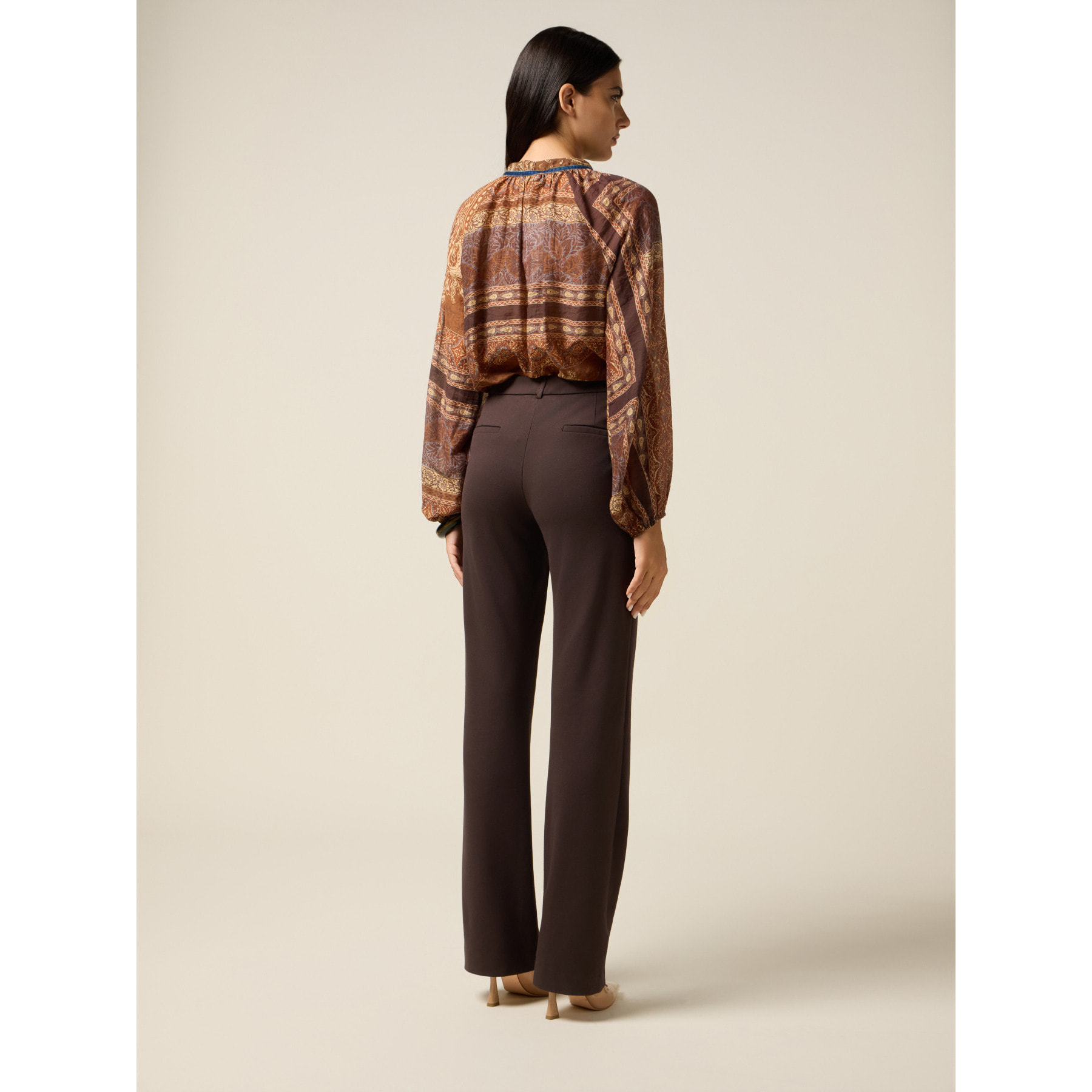 Oltre - Pantaloni flare in punto milano - Marrone