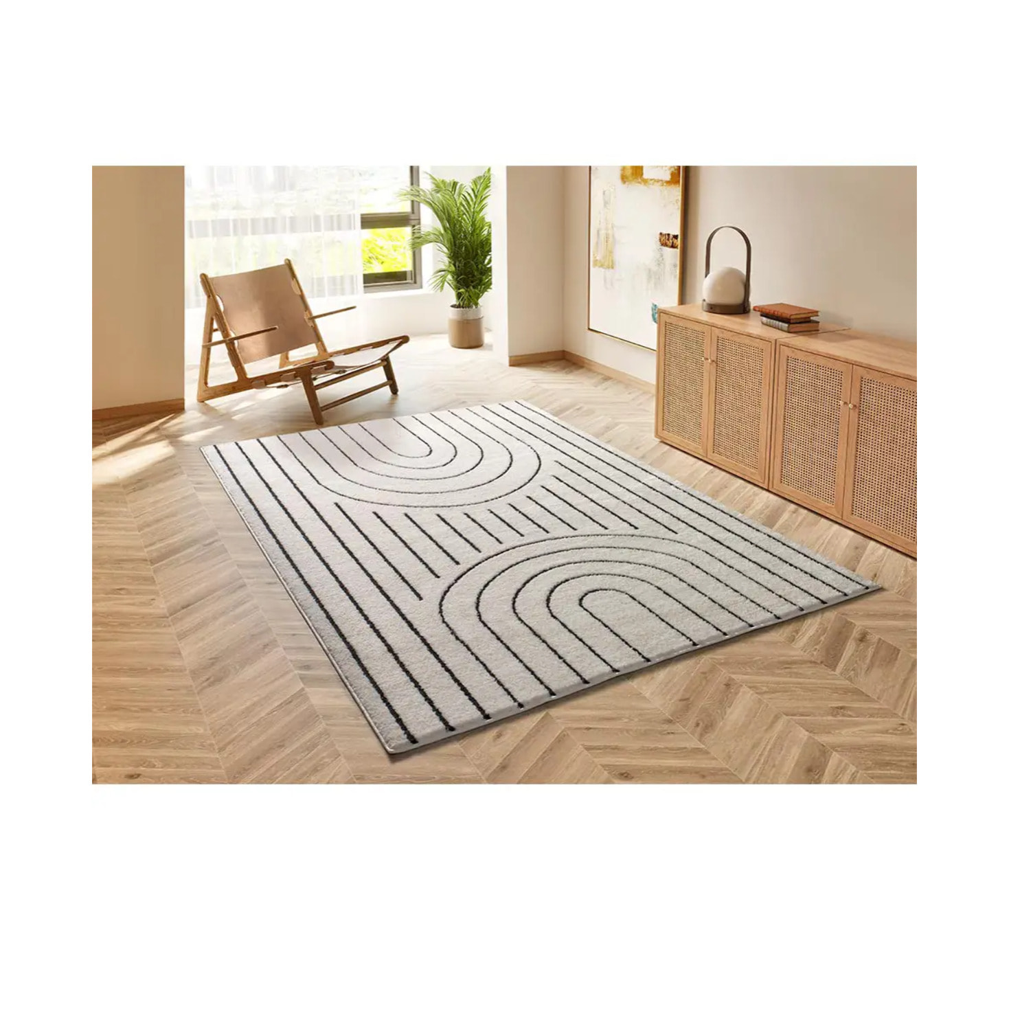 BLANCHE Alfombra geometrica con relieve en blanco y negro, varias medidas disponibles.