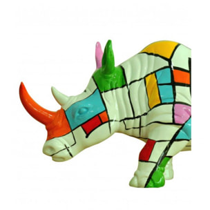 Statuette rhinocéros à carreaux multicolores en résine H24cm - RENÉ