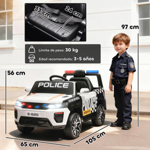 Coche Eléctrico para Niños de Policía, Coche de Batería 12V, con Motor Doble, Mando a Distancia 2,4 G, Suspensión en 4 Ruedas, Sirena, Faros LED, Puerto USB, Blutooth y Música, Blanco