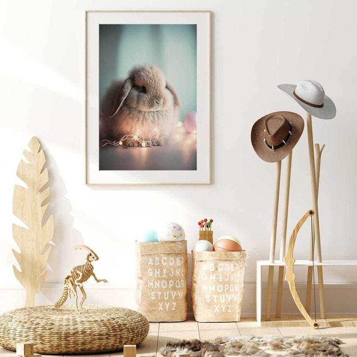 Affiche enfant lapin lumineux  Affiche sous cadre bois