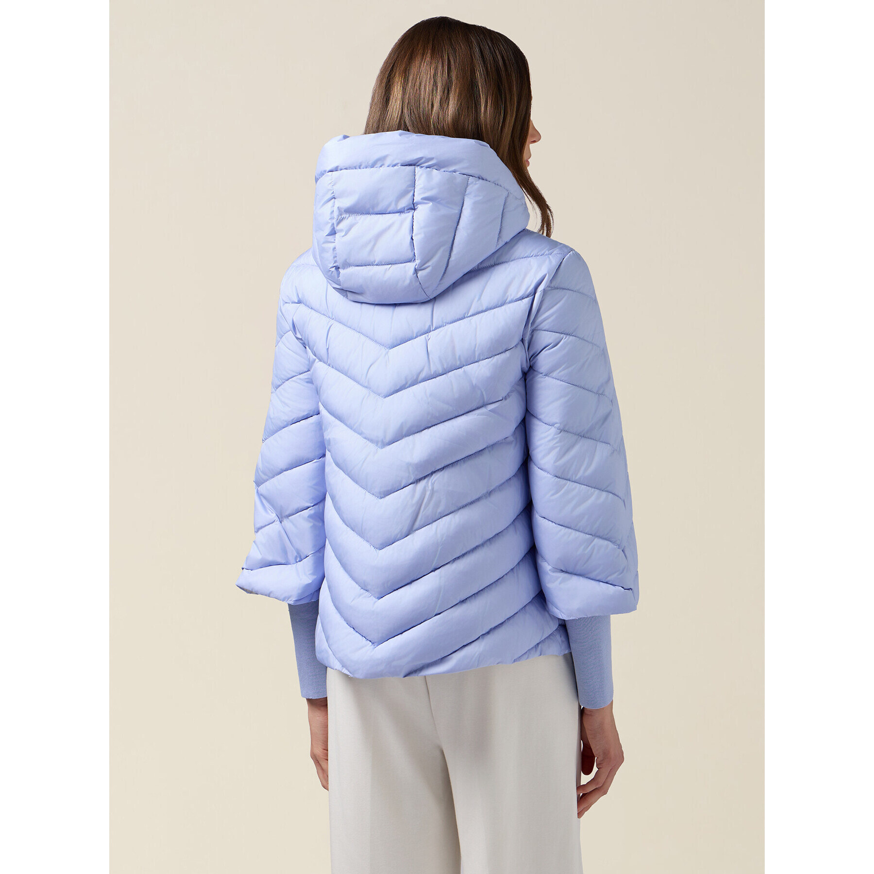 Oltre - Piumino con cappuccio e polsini - Azzurro