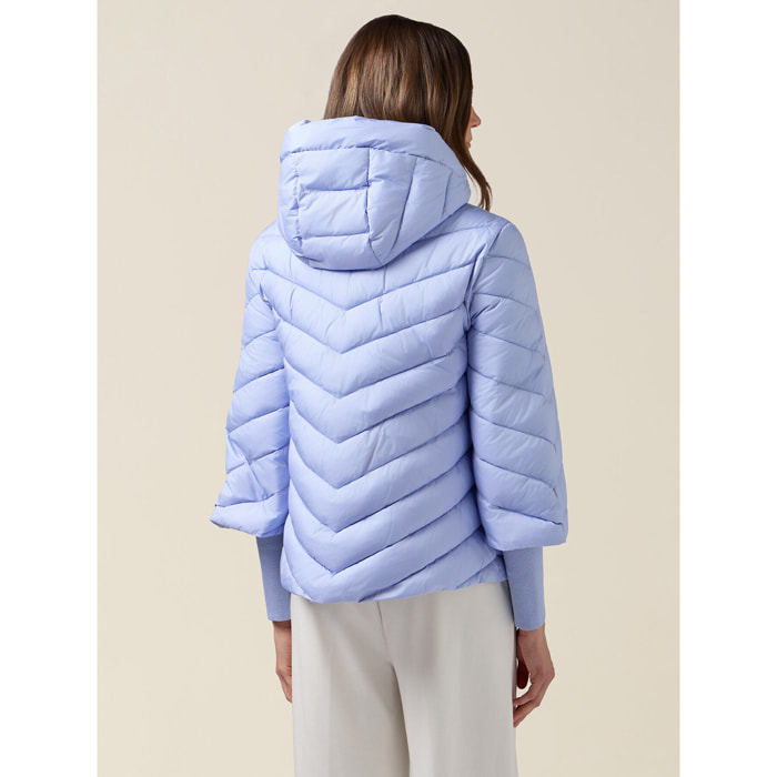Oltre - Piumino con cappuccio e polsini - Azzurro