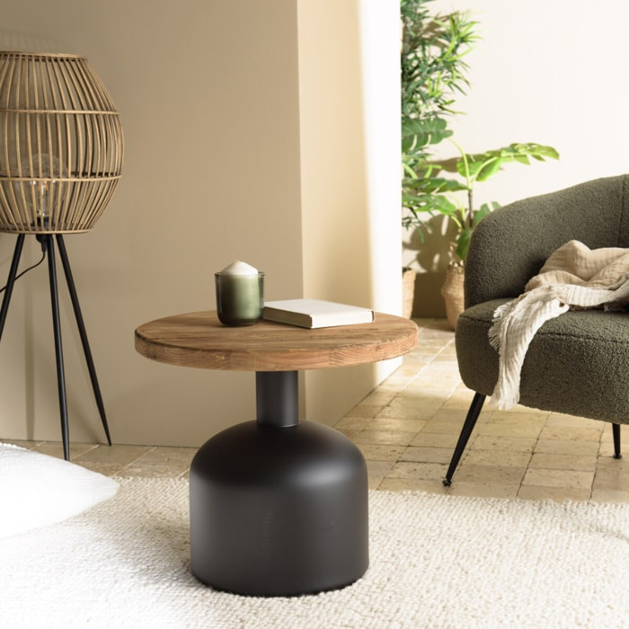 DANDY - Table d'appoint ronde 50x50cm bois Pin recyclé pied métal noir