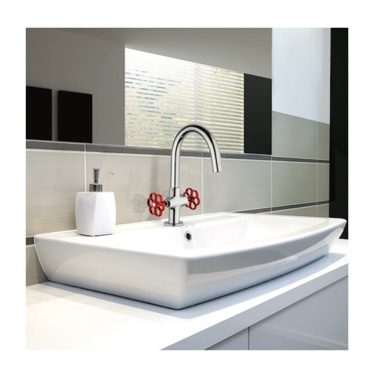PAINI Mélangeur lavabo Induss Chrome - manette rouge